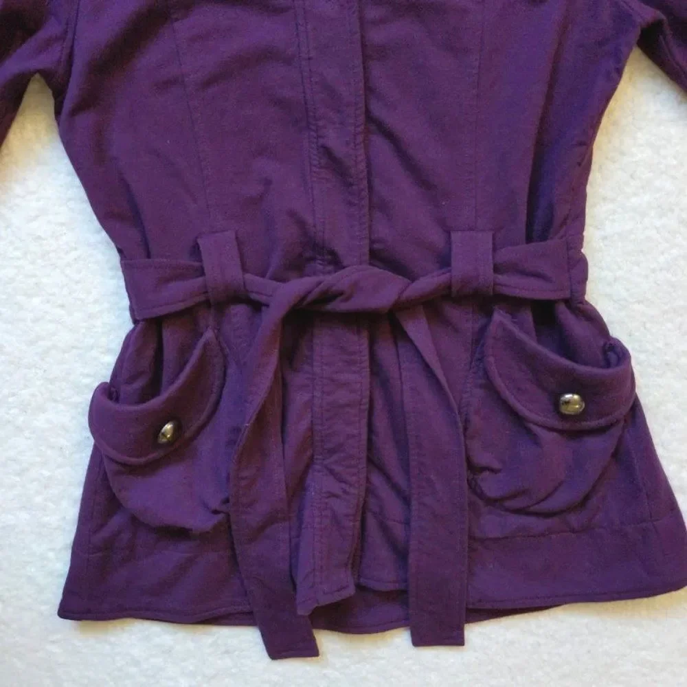 Sanctuary Jacket Hooded Jacket Snap Front Purple Ruching Size Medium